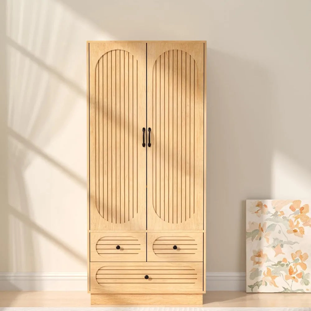 Wood Armoire Wardrobe Closet with Doors with 3 Drawers