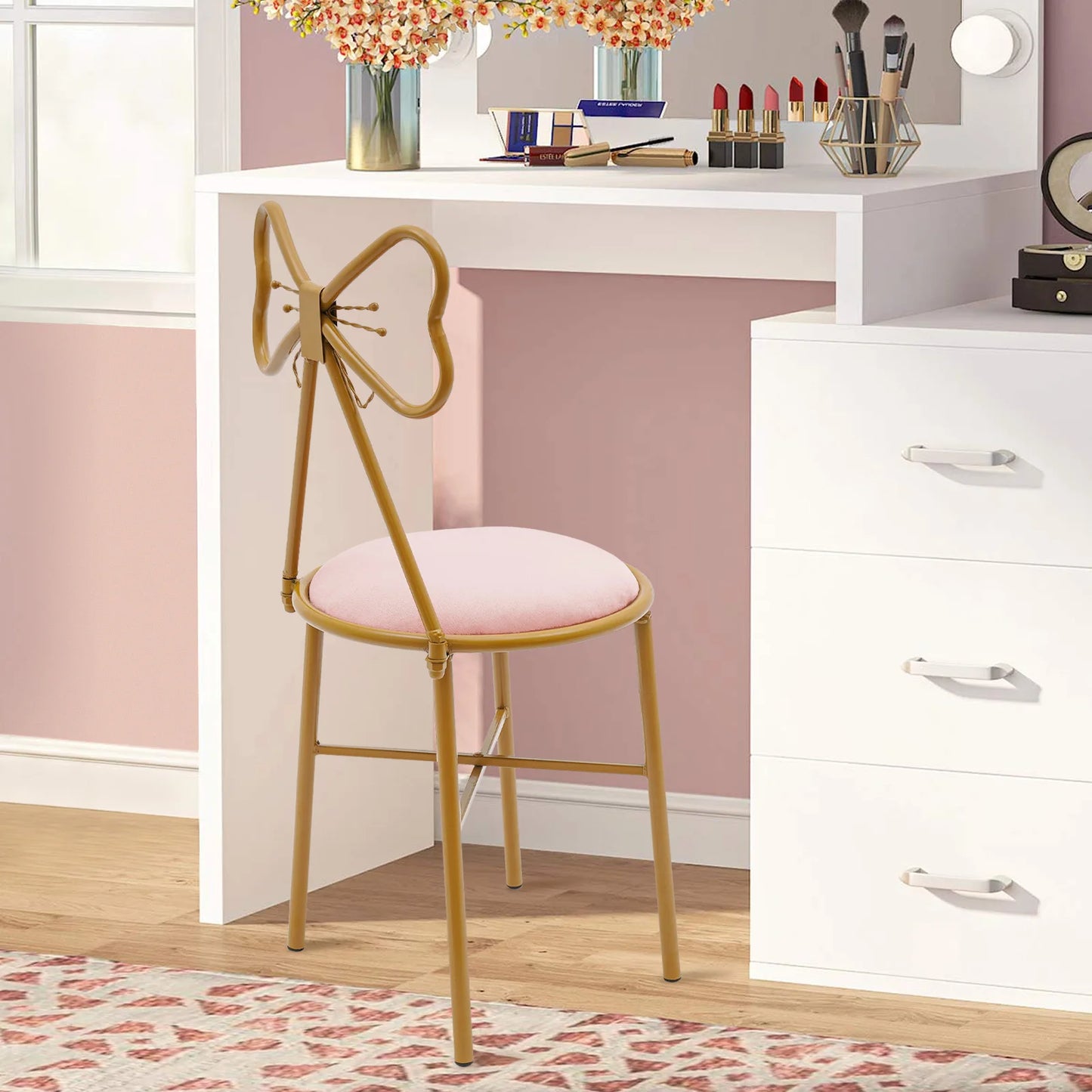 Velvet Makeup Chair Metal Frame Butterfly Backrest Chair