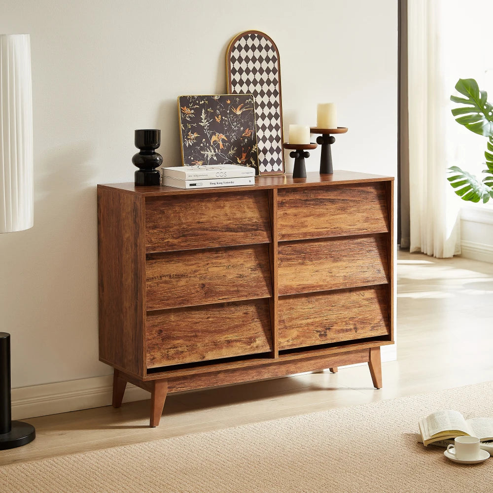 6 Drawer Double Dresser, Wood Chest of Drawers