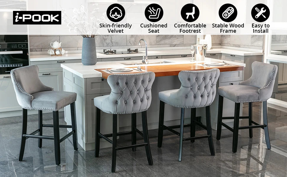 Bar Stools Set Counter Height,with Solid Wood Legs