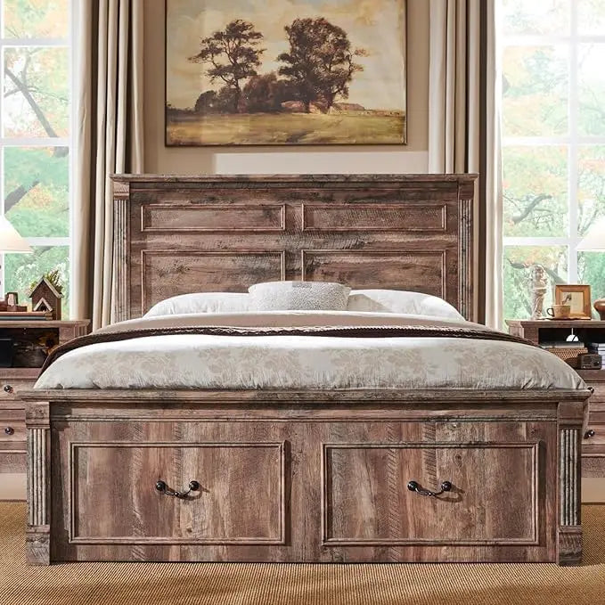 Queen Size Bed Frame, with Storage Drawers