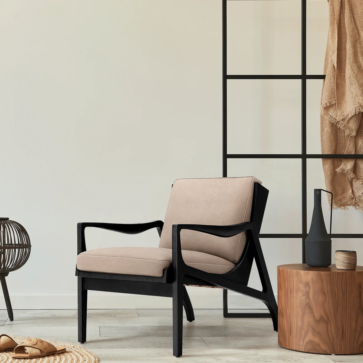 Accent Chair Upholstered Armchair with Solid Wood Frame