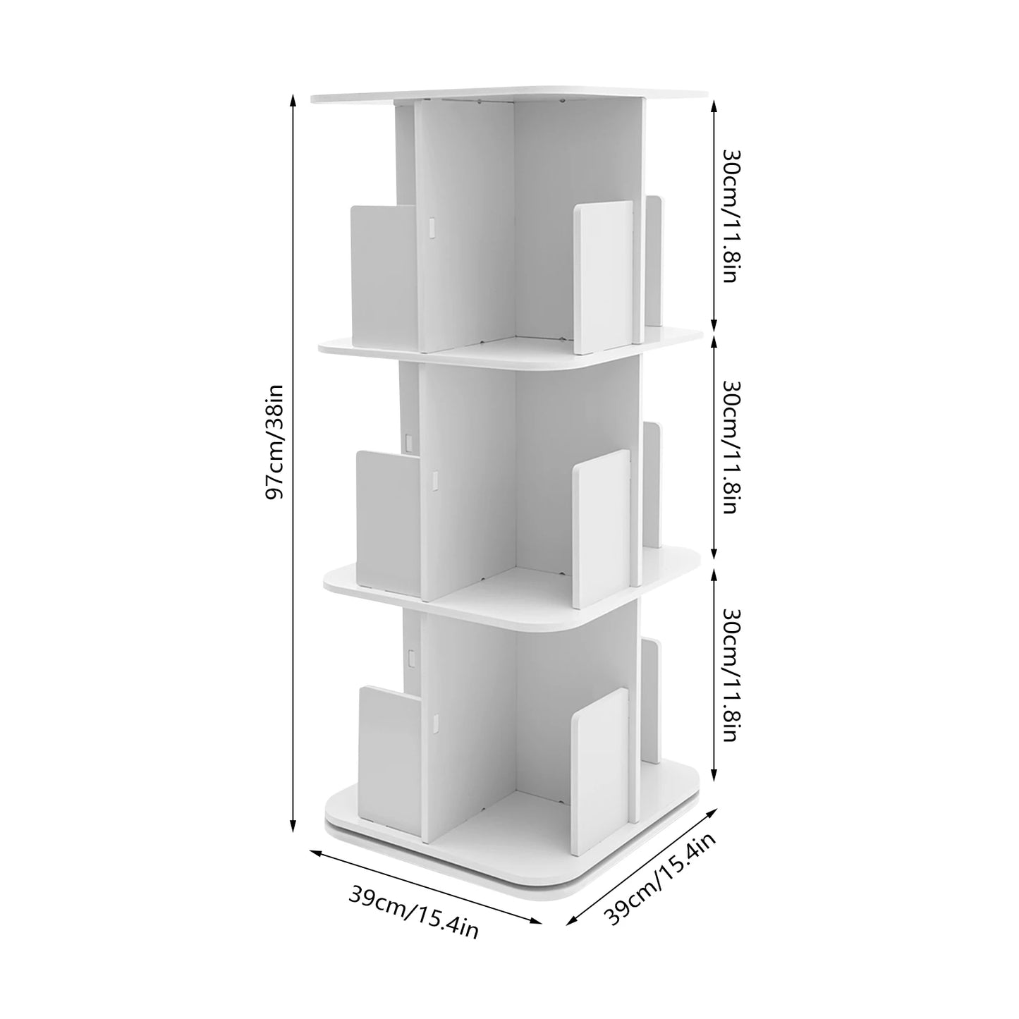3 Tier Bookcase, 360° Rotating Bookshelf