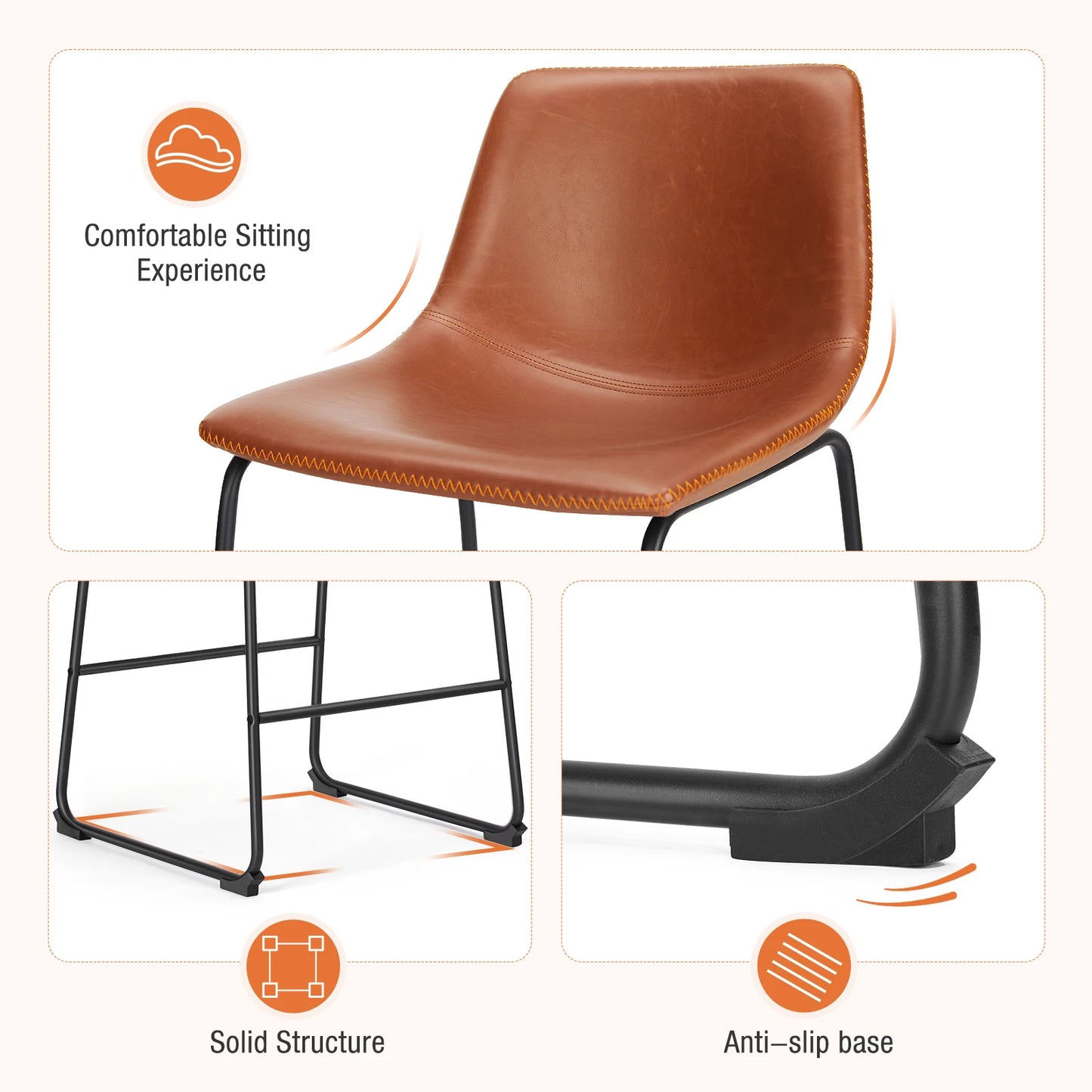 Pu Leather Bar Stools Set of 2 Counter Height