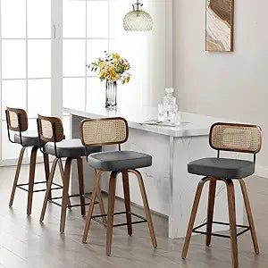 Bar Stools Set of 4, 26" Upholstered Faux Leather