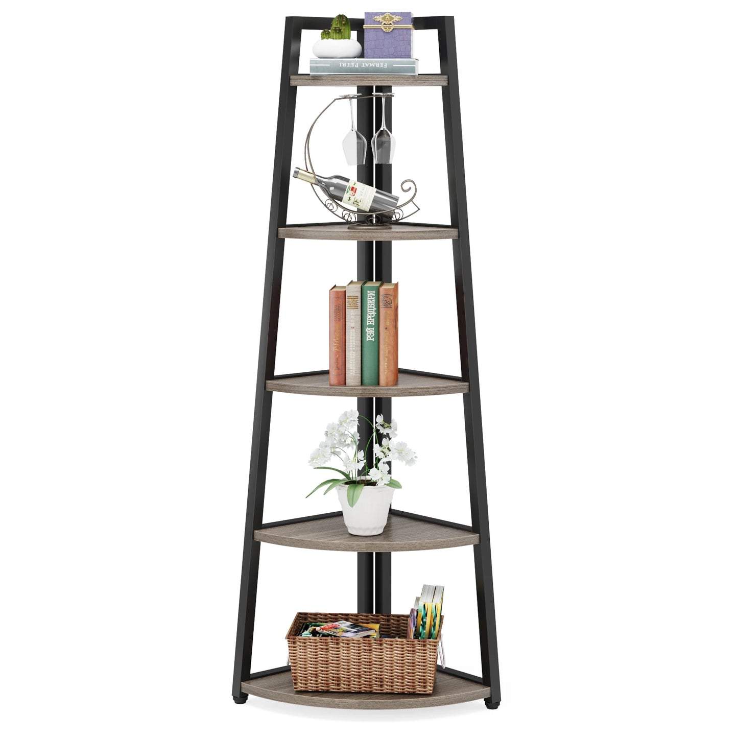 Corner Bookcase, Bookshelf with Rack Wood