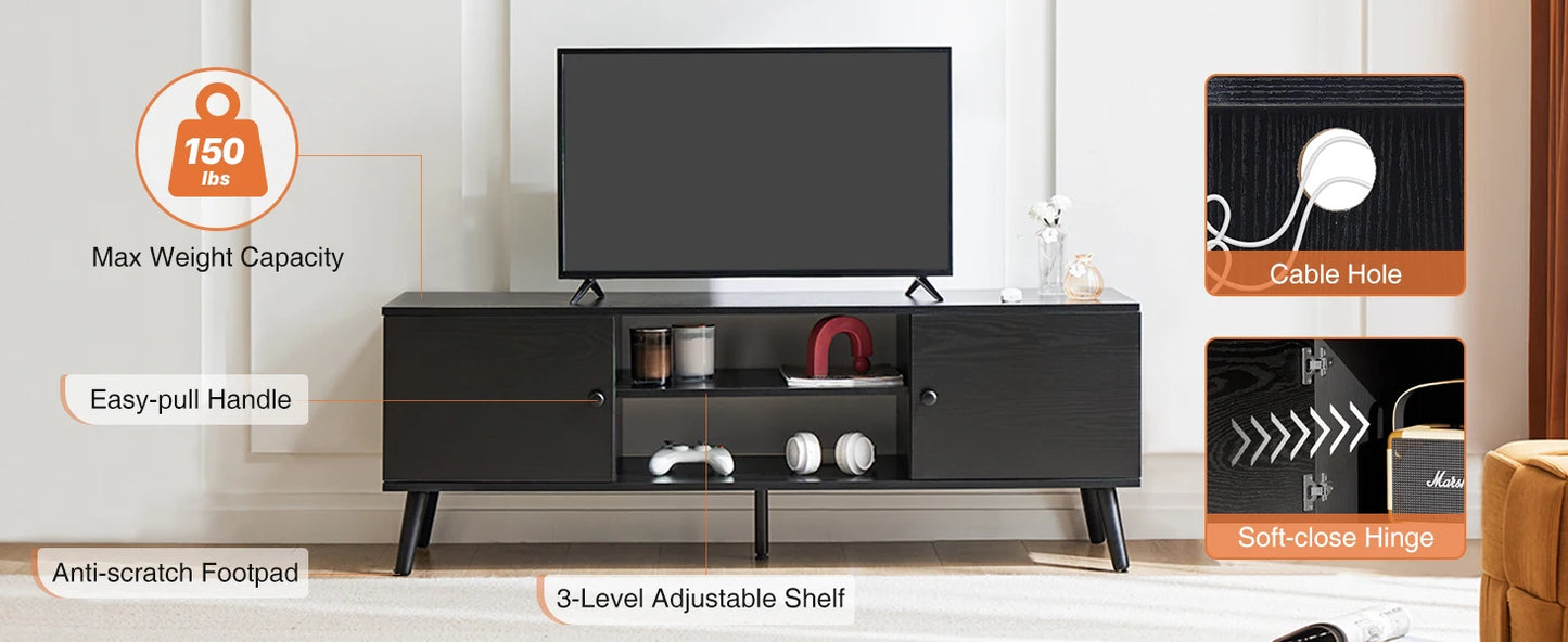 Fireplace TV Stand For Up To 60 Inch with Shelf 2 Storage