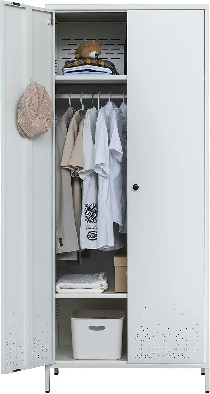 Wardrobe Closet, Metal Armoires with Two Drawers