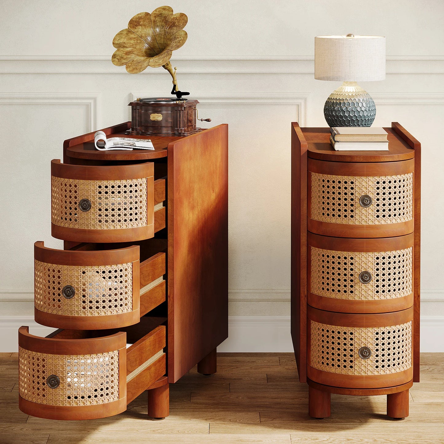 Tribesigns End Table Round Solid Wood Sofa Bedside Narrow Bedroom Side Table Nightstand with Drawer