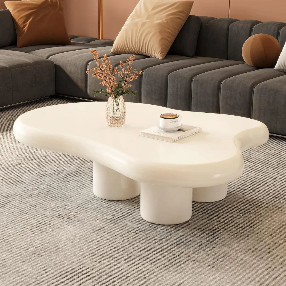 Coffee Table Cloud,Unique Wavy Design, Irregular Shape Living Room Coffee Table, Modern Aesthetic Cute Funky Indoor Center Table
