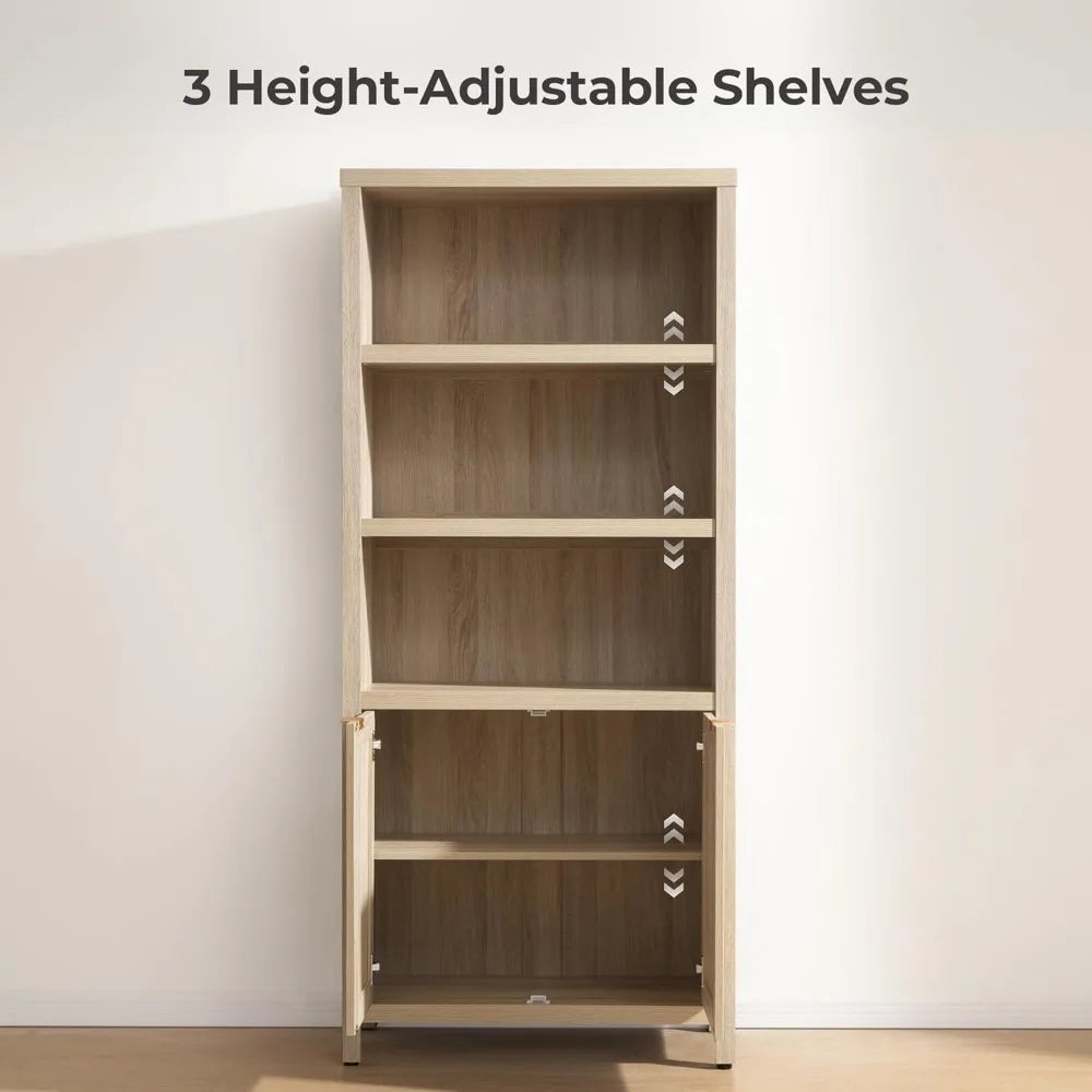 Rattan Bookcase with Doors, Large Bookshelf