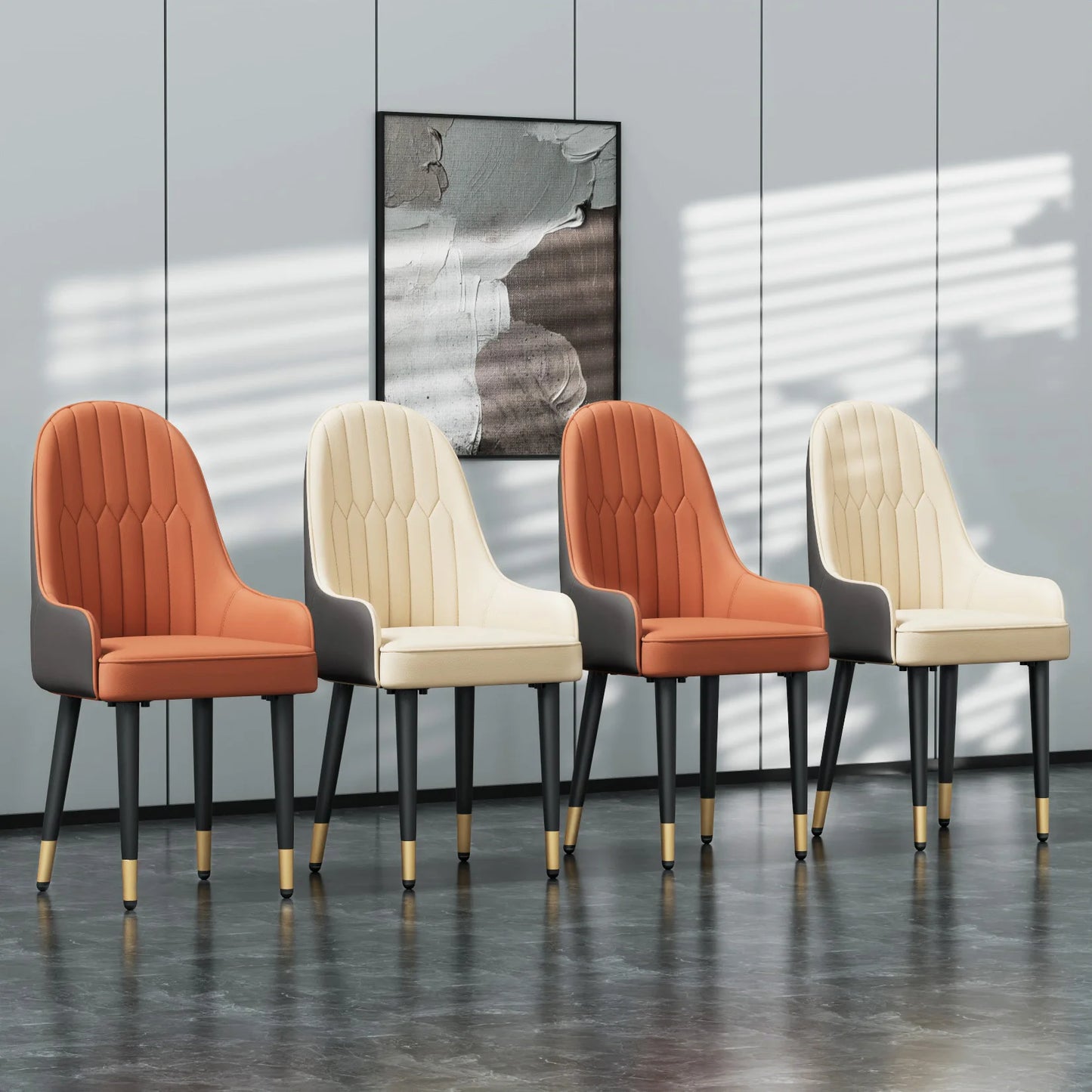 Faux Leather Dining Chair Set of 2, with Solid Wood Legs