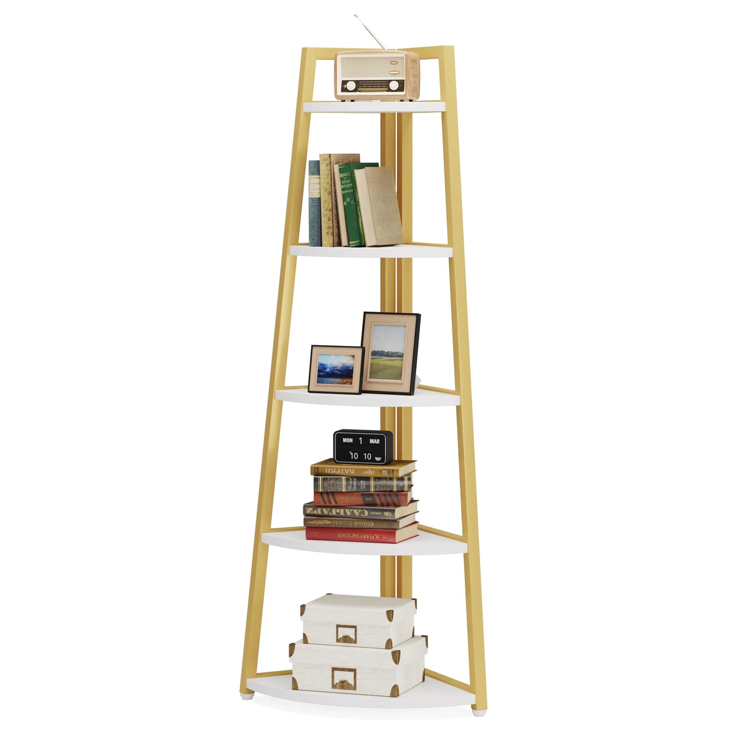 Corner Bookcase, Bookshelf with Rack Wood