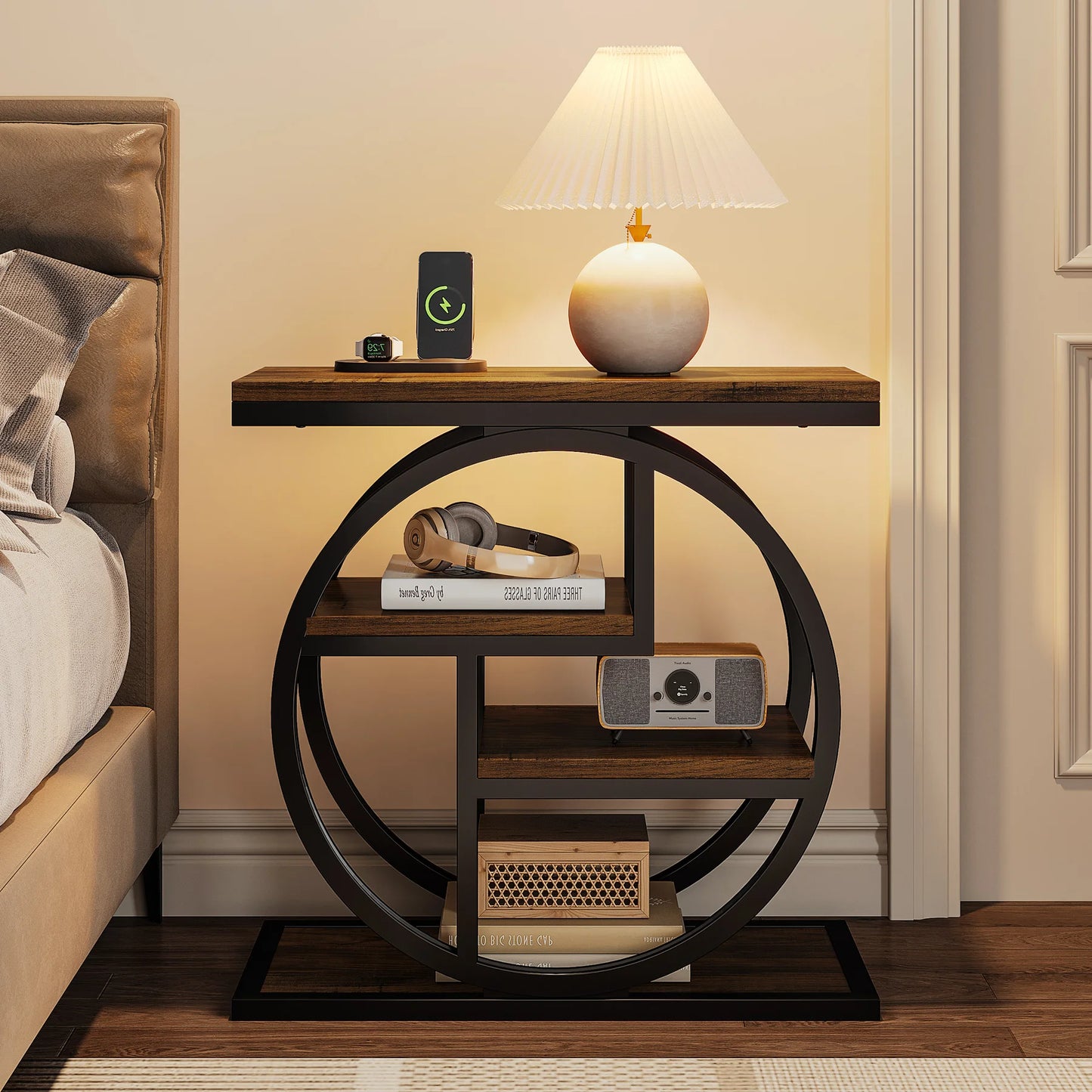 Tribesigns End Table, Narrow End Table with 3 Storage Shelves, Wooden Side Table, Industrial Small Sofa Side Table