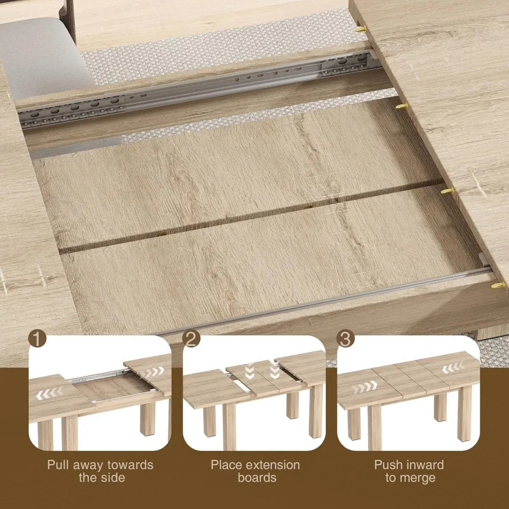 Extendable Dining Table for 6 8 10,55''to 78"Wood Kitchen Table Mid Century Modern Large Transformer Rectangle Dining Room Table