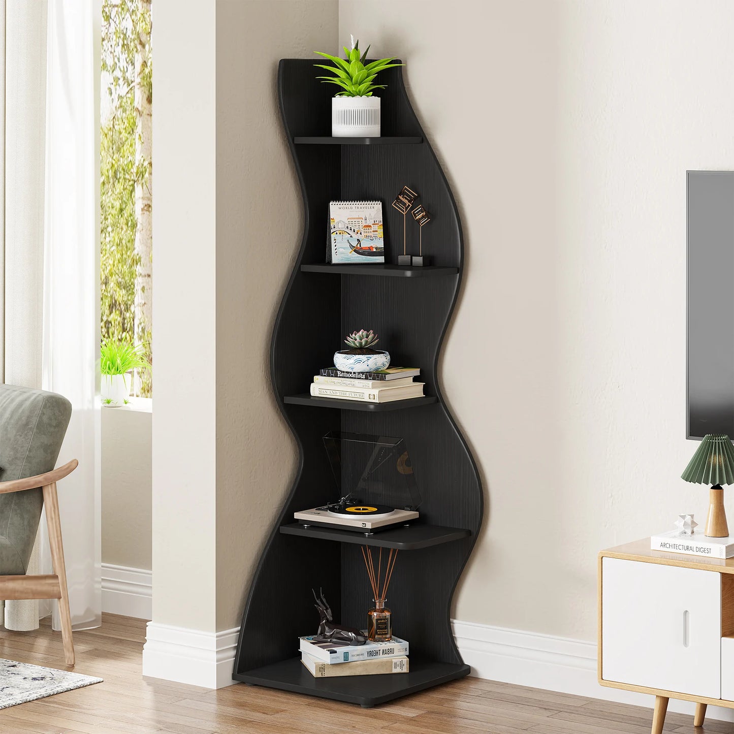 Corner bookShelf, 5-Tier Stylish Corner Bookcase
