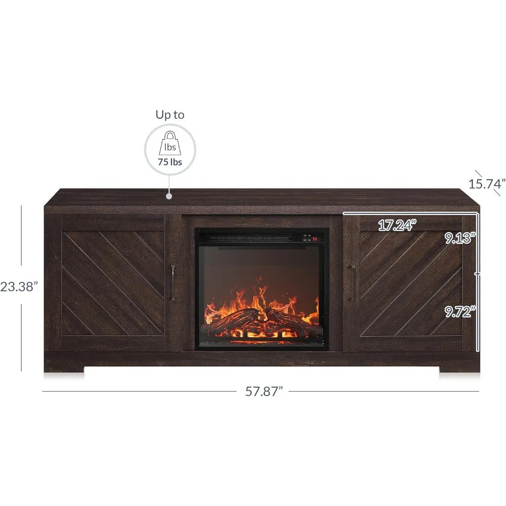 TV Stand with Electric Fireplace Heater for TVs Up To 65