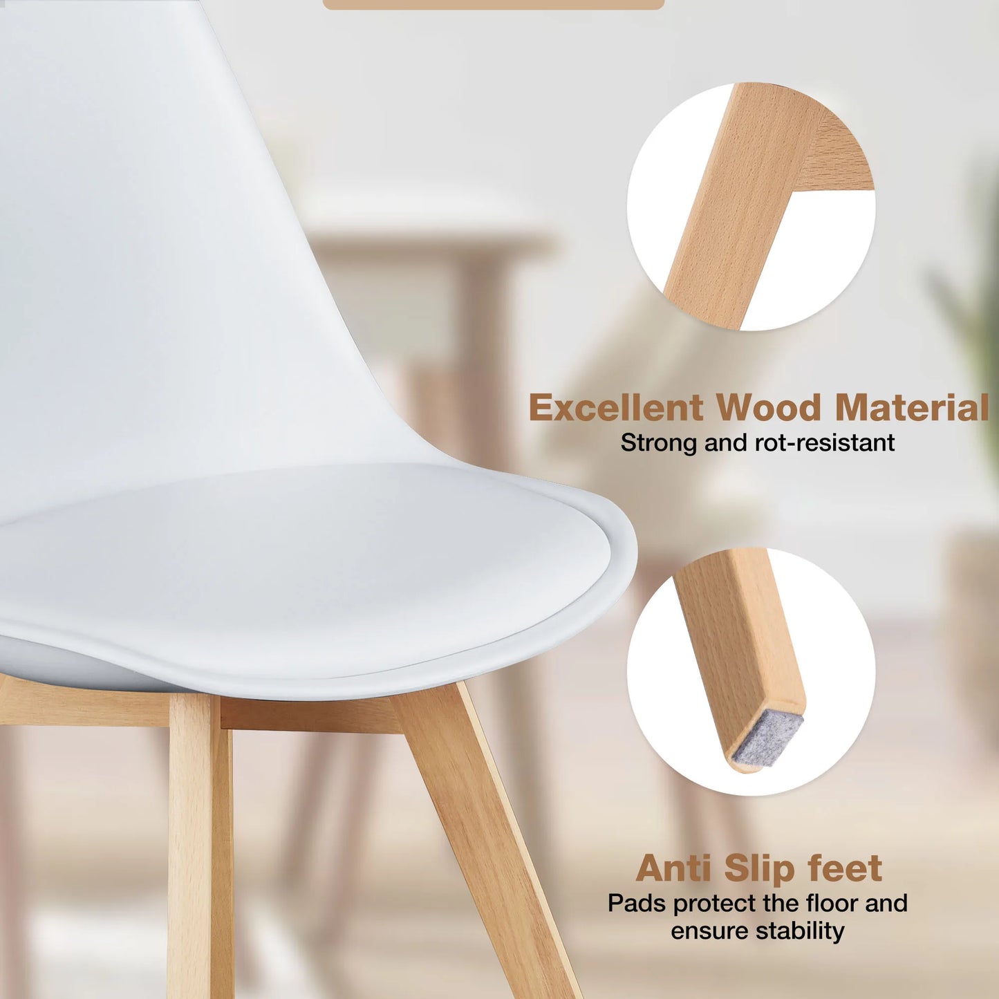 Leather Dining Chairs Set of 4 Wooden Legs