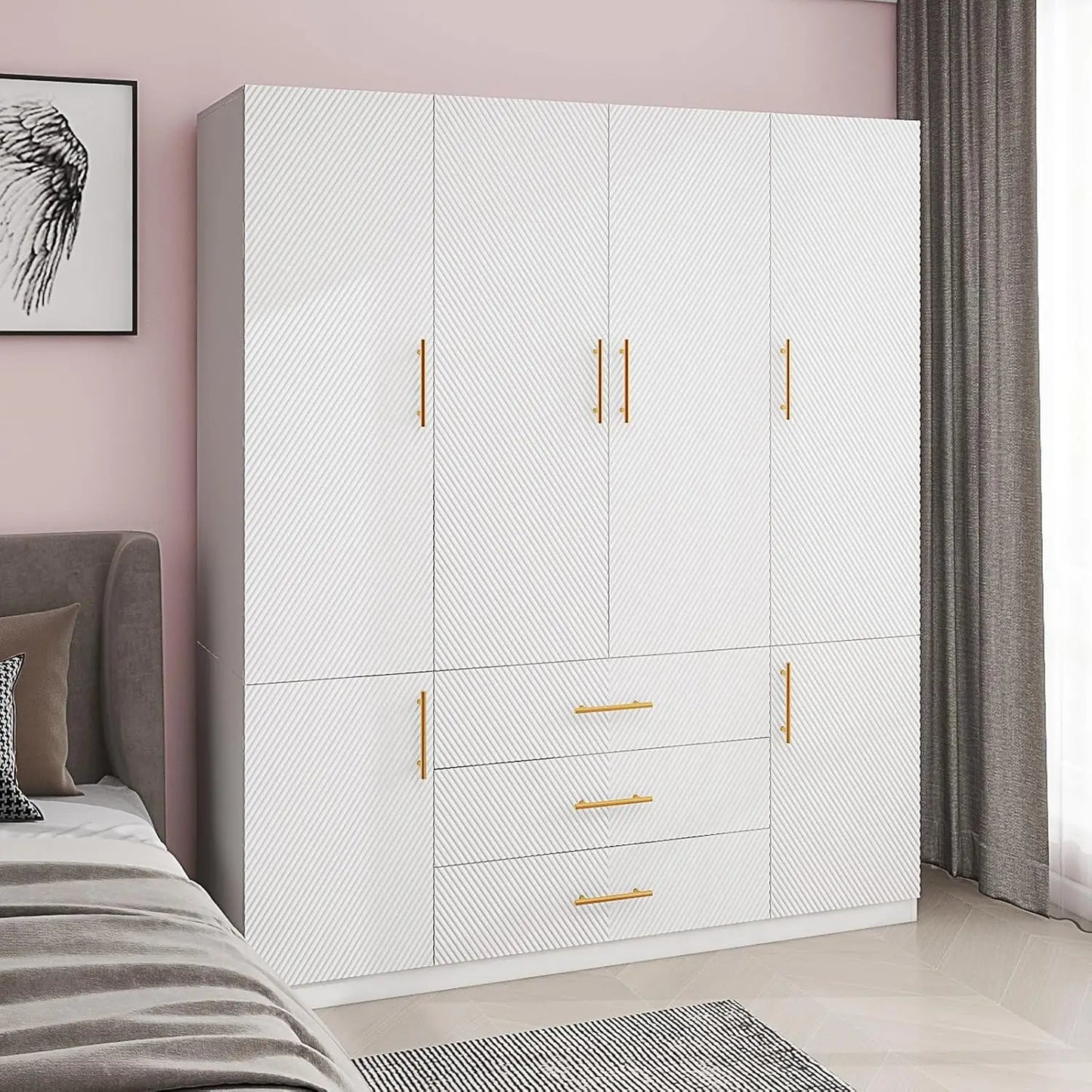 Armoire Wardrobe Closet with 3 Drawers and 4 Doors