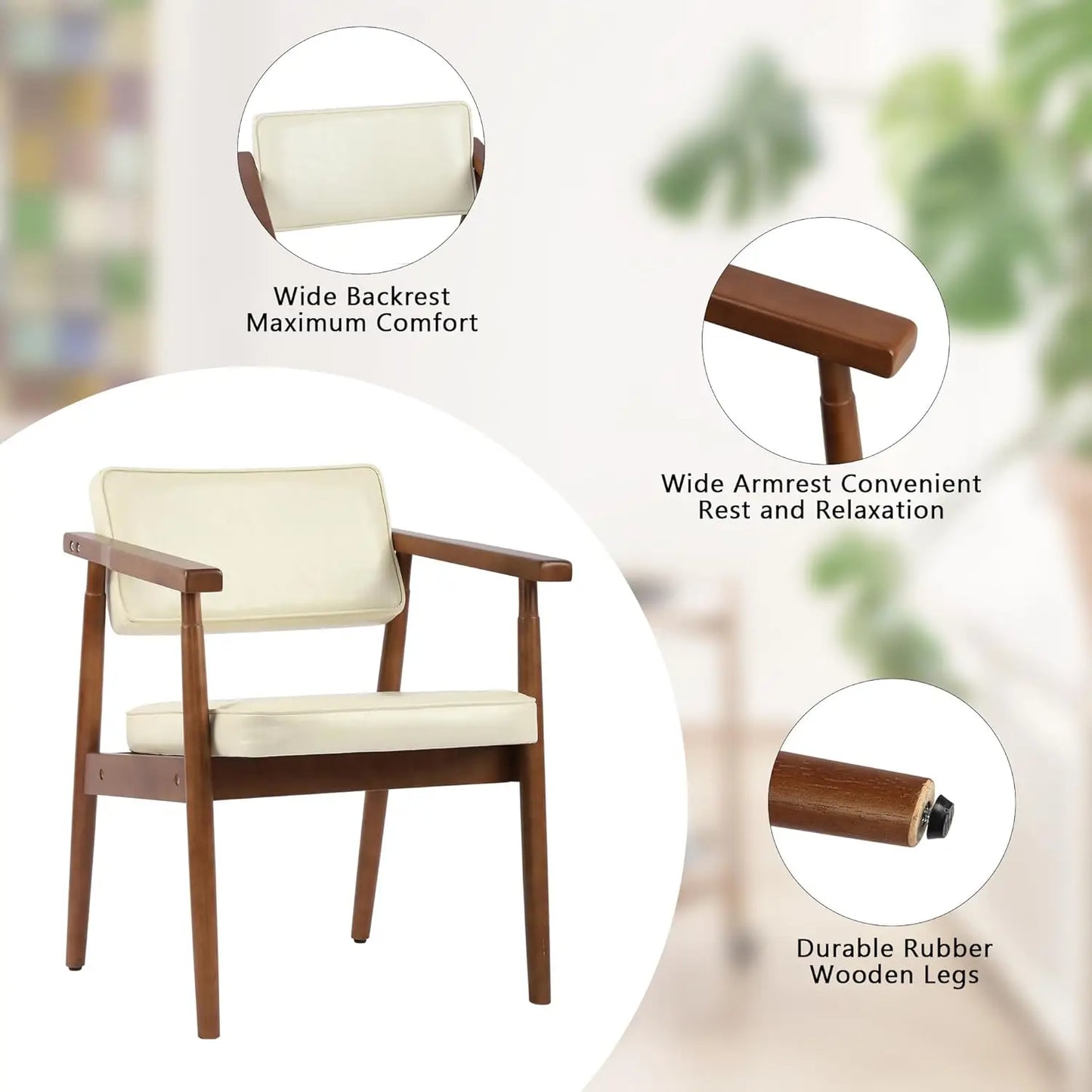 Chairs with Wooden Handrail, Fabric Upholstered Faux Leather