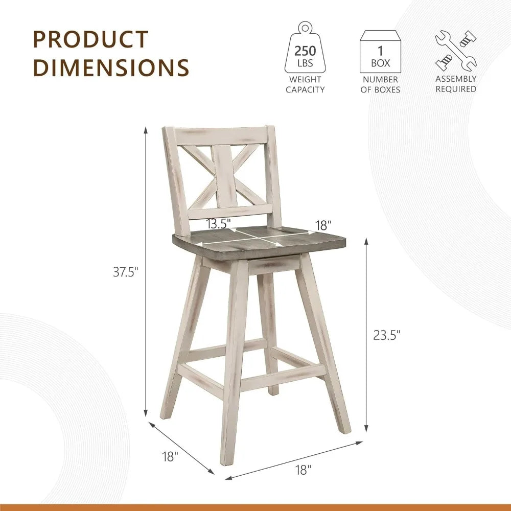 Wood High Back, Counter Height Bar Stools Set of 2