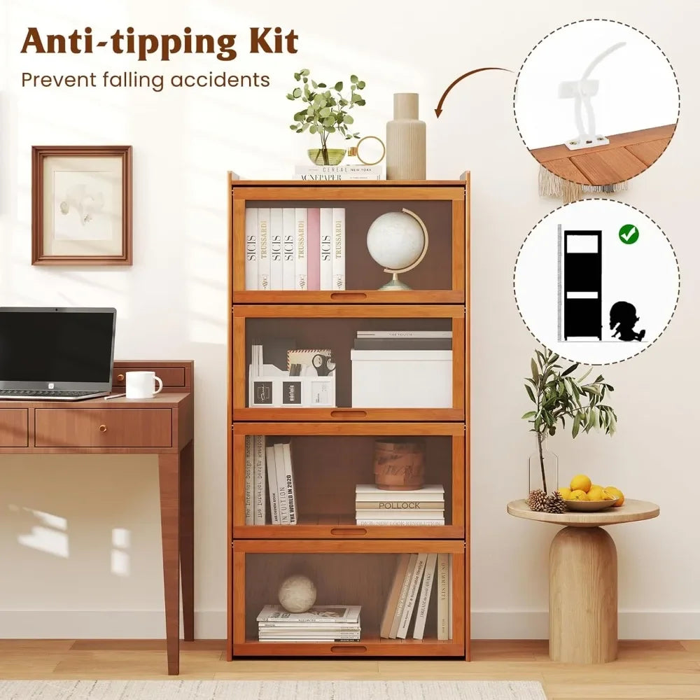 Bookcase with Doors, Bookshelf with Flip-up Doors