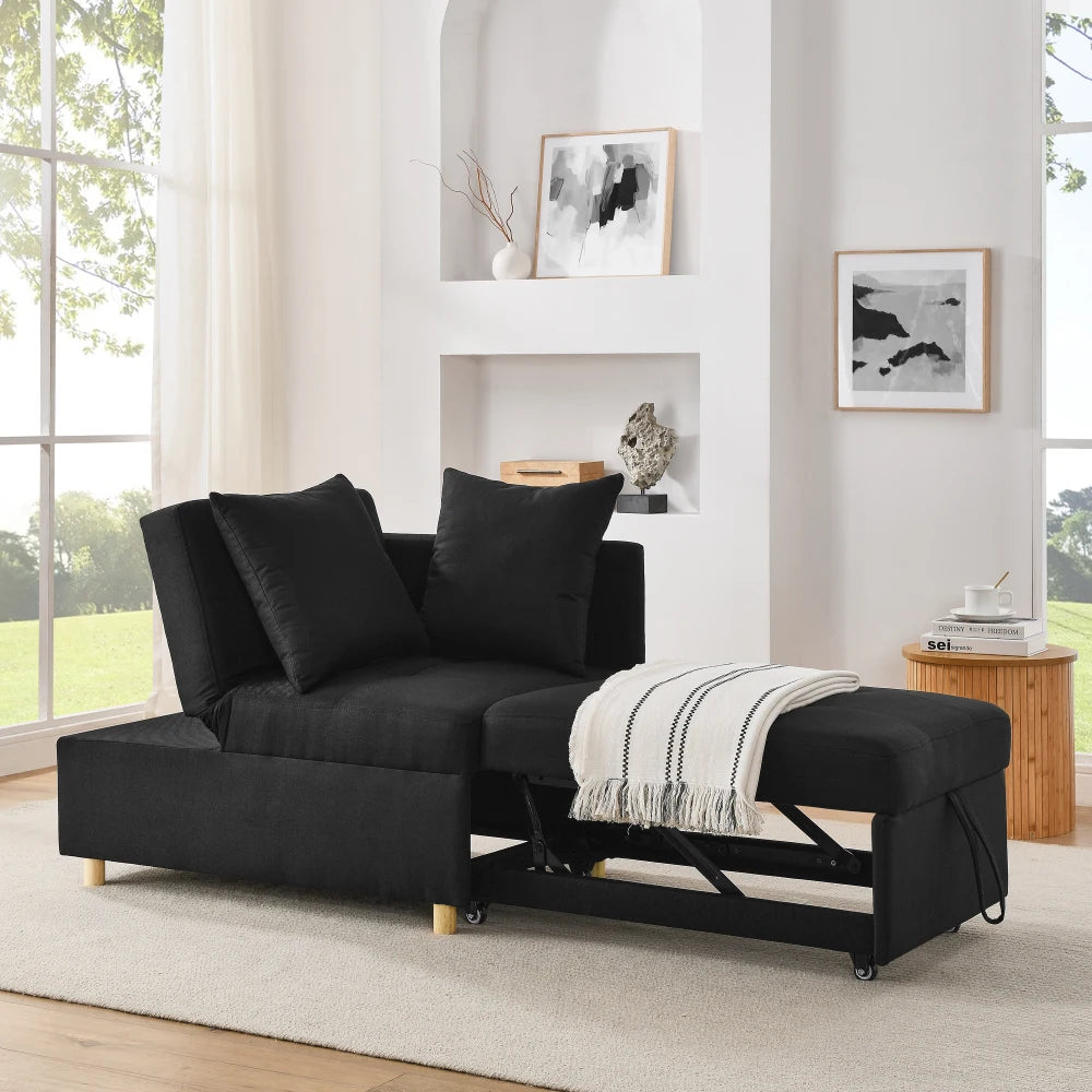 Sleeper Sofa Chair Adjustable Backrest Recliner - Pullout Sofa Bed - Wheels