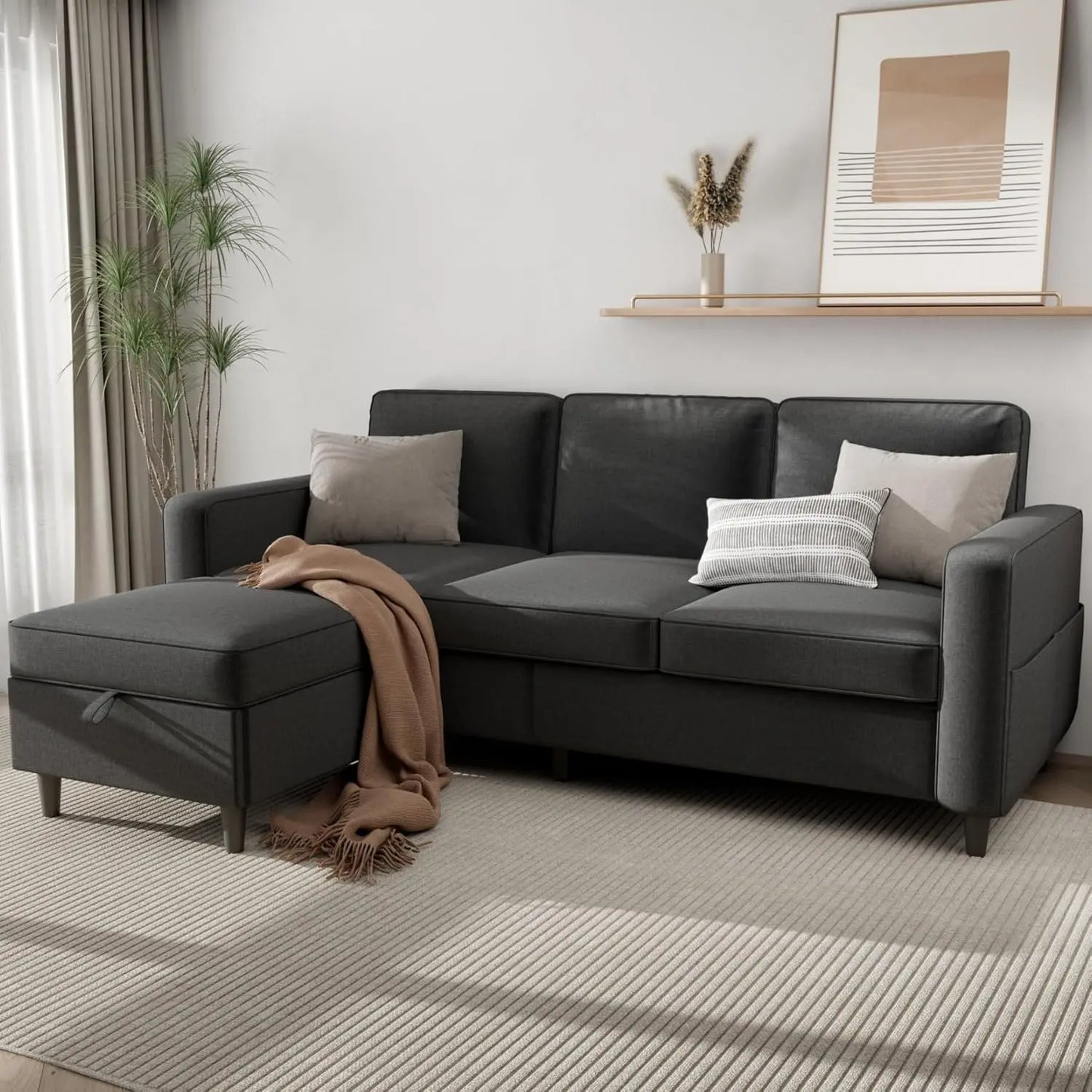 L Shaped Cloud Couch - 3 Seat-Comfy Linen with Storage