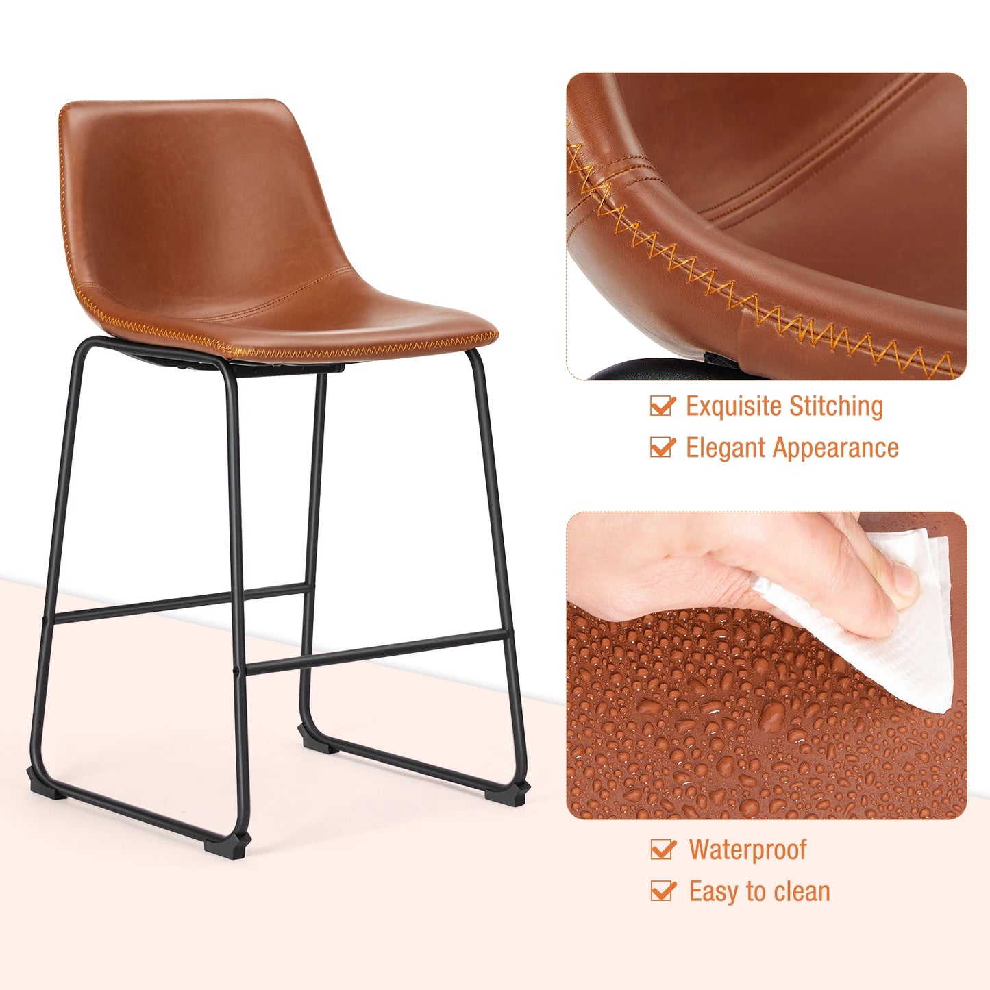 Pu Leather Bar Stools Set of 2 Counter Height