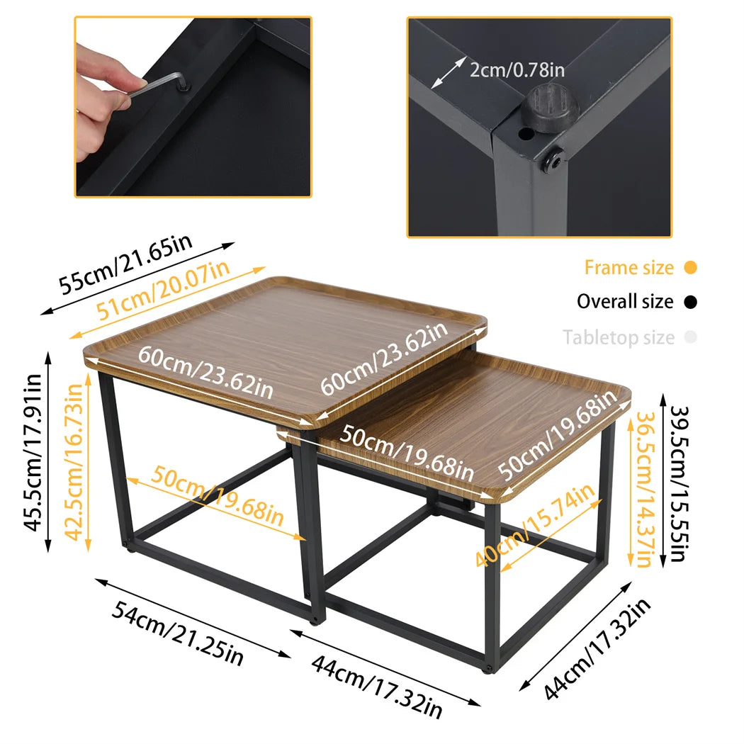 LUVODI Irregular Living Room Coffee Table Set Small Drop-shaped Solid Wooden Sofa Side End Table 2-in1 with Triangle Legs