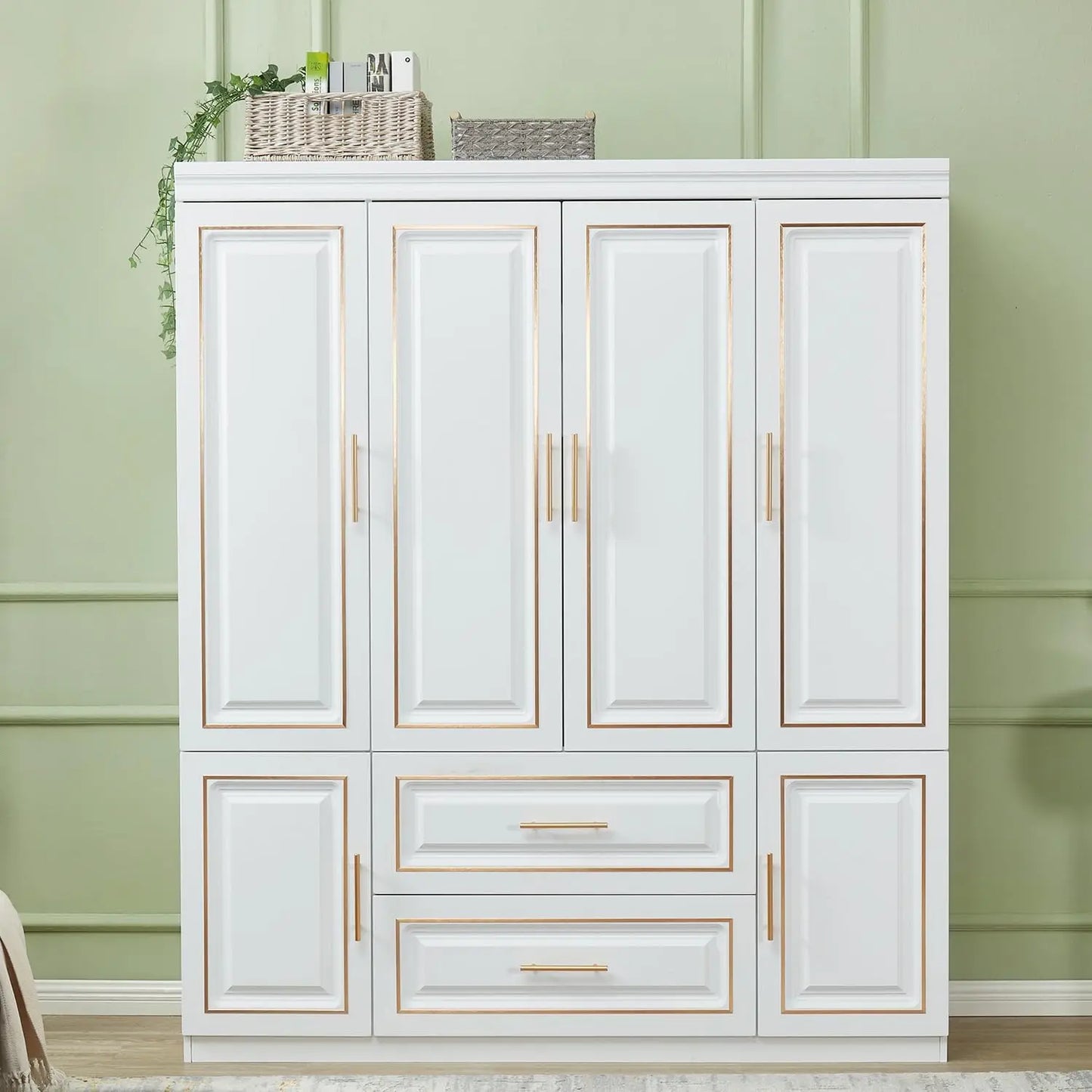 Armoire Wardrobe Closet with 3 Drawers and 4 Doors