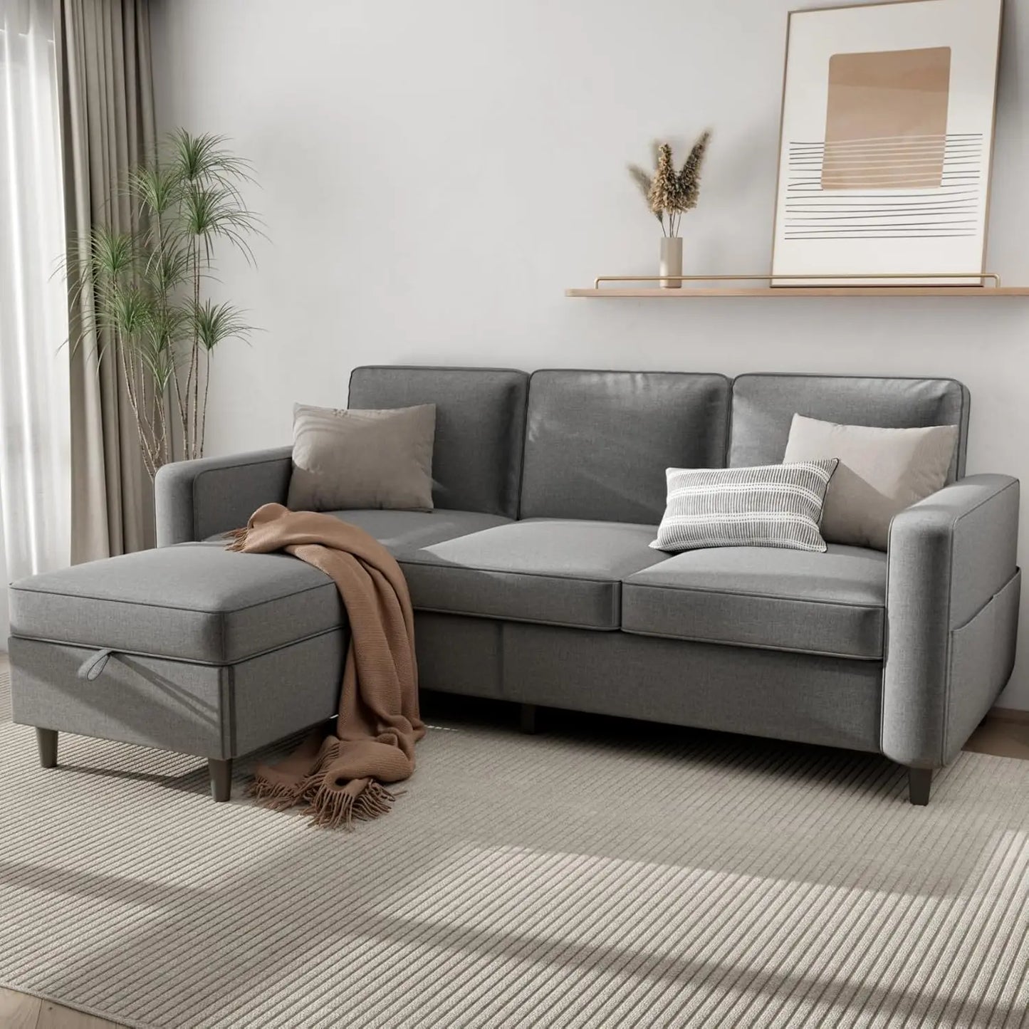 L Shaped Cloud Couch - 3 Seat-Comfy Linen with Storage
