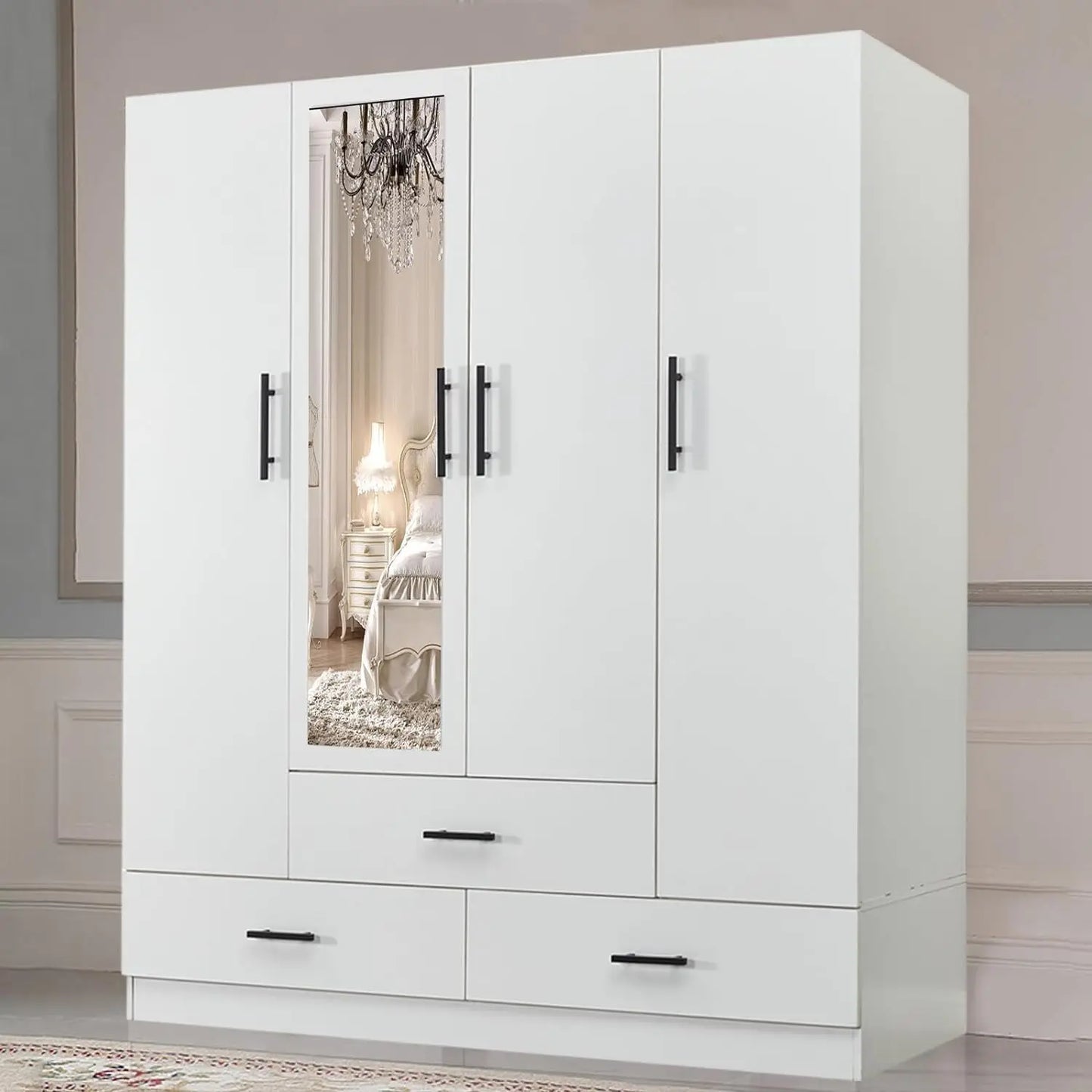 Armoire Wardrobe Closet with 3 Drawers and 4 Doors