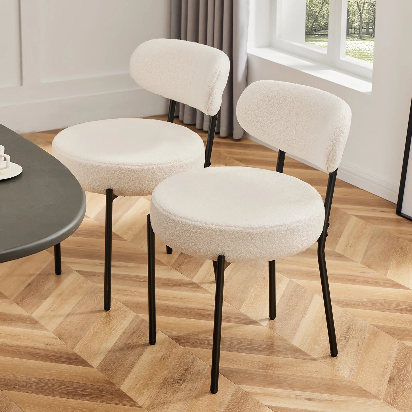 Ergonomic Round Dining Chairs Set of 2 Plush Fabric