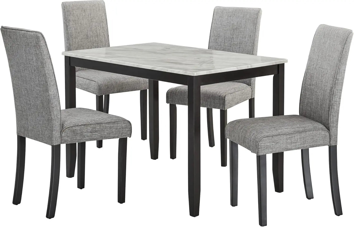 5-Piece Faux Marble Dining Table Set with Upholstered Chairs - Modern Rubber Wood Kitchen Table, 45.5" Stain-Resistant Family