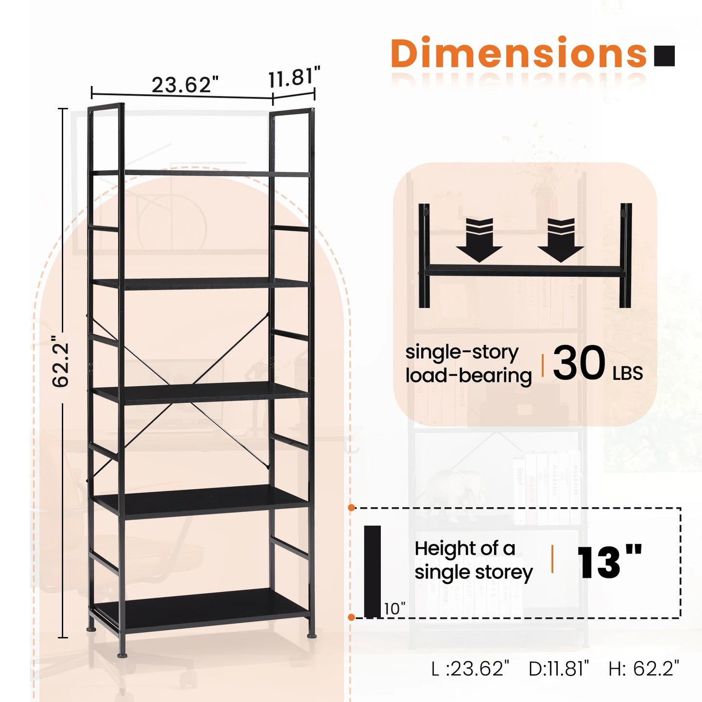 5 Tier Bookcase Bookshelf Modern