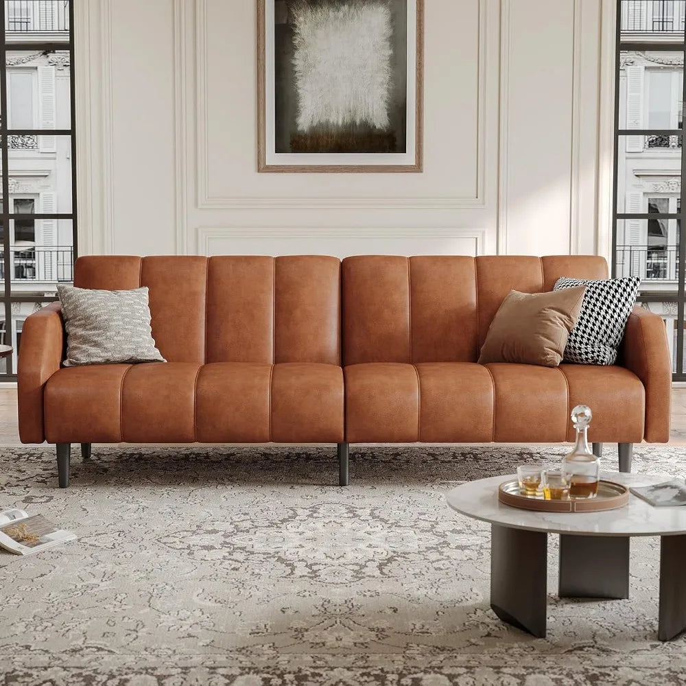Sofa Bed Couch, 2 Seater Faux Leather Futon Sleeper