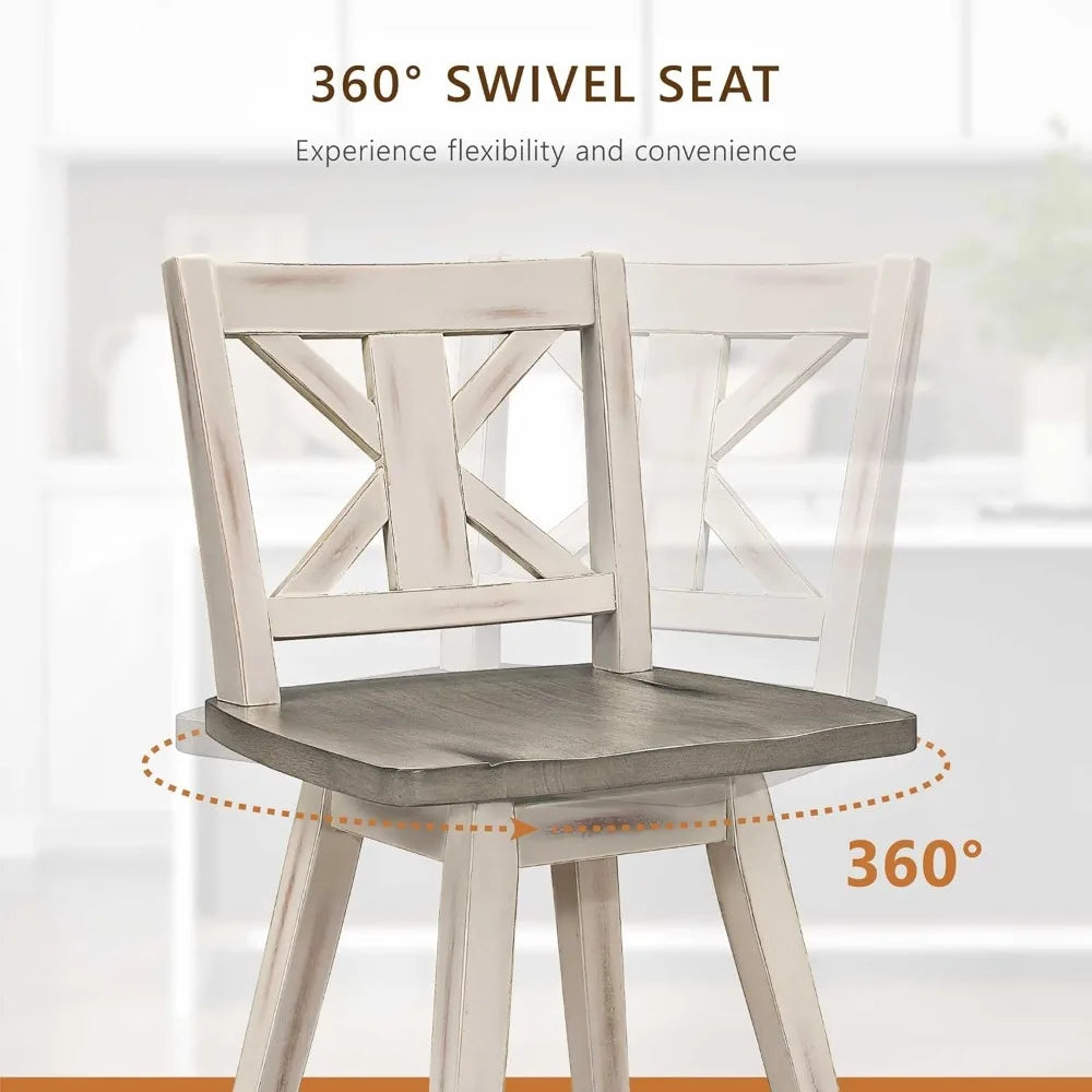 Wood High Back, Counter Height Bar Stools Set of 2
