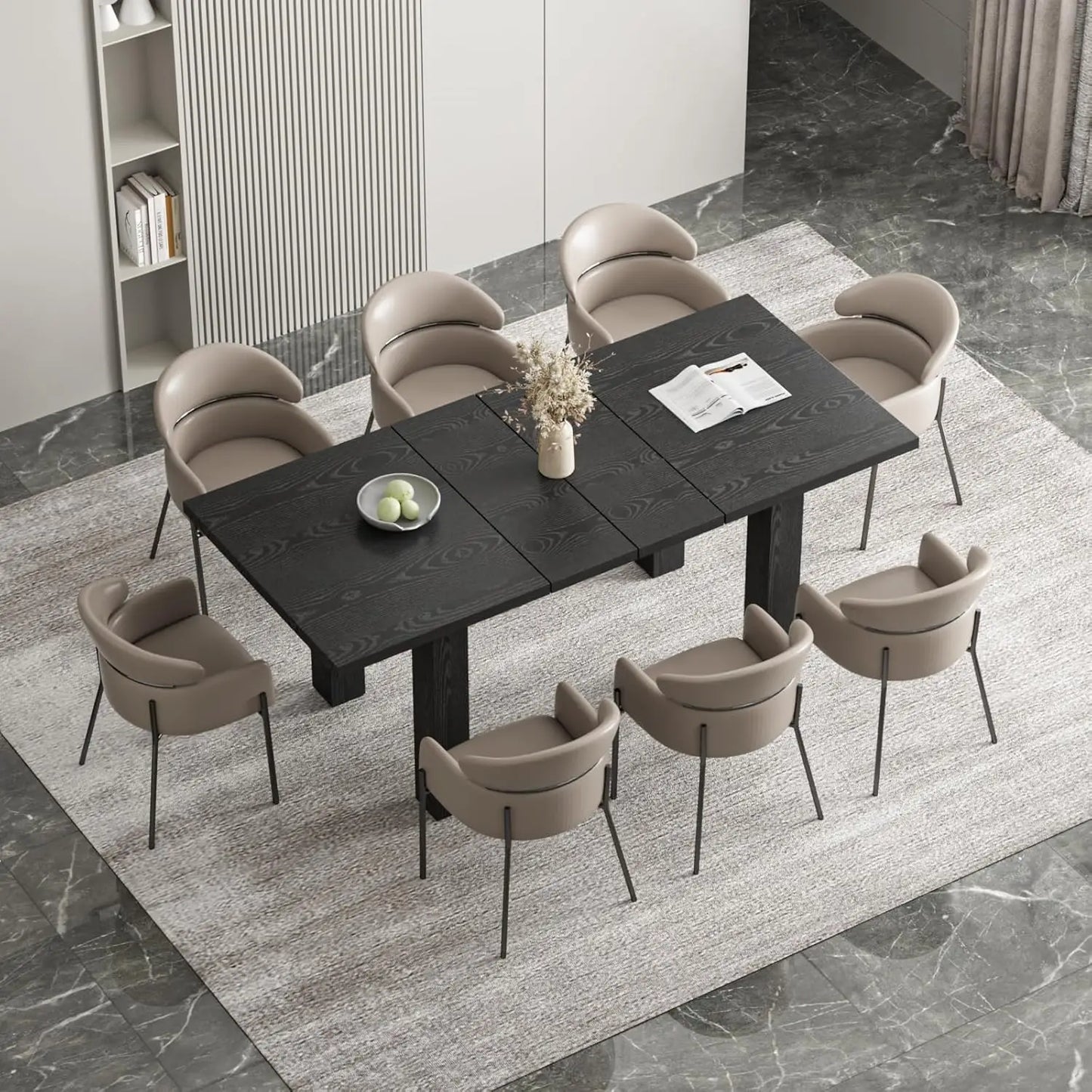 Extendable Dining Table for 6 8 10,55''to 78"Wood Kitchen Table Mid Century Modern Large Transformer Rectangle Dining Room Table