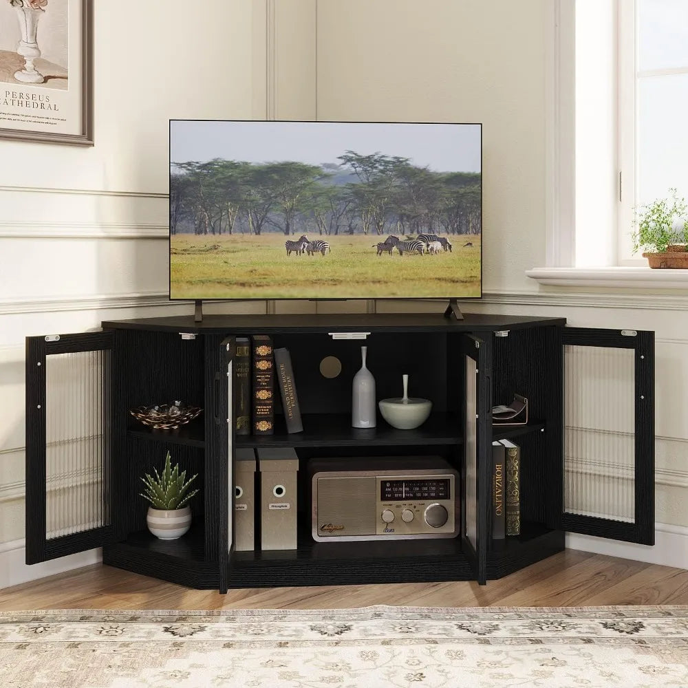 Corner TV Stand with 4 Doors and Shelves
