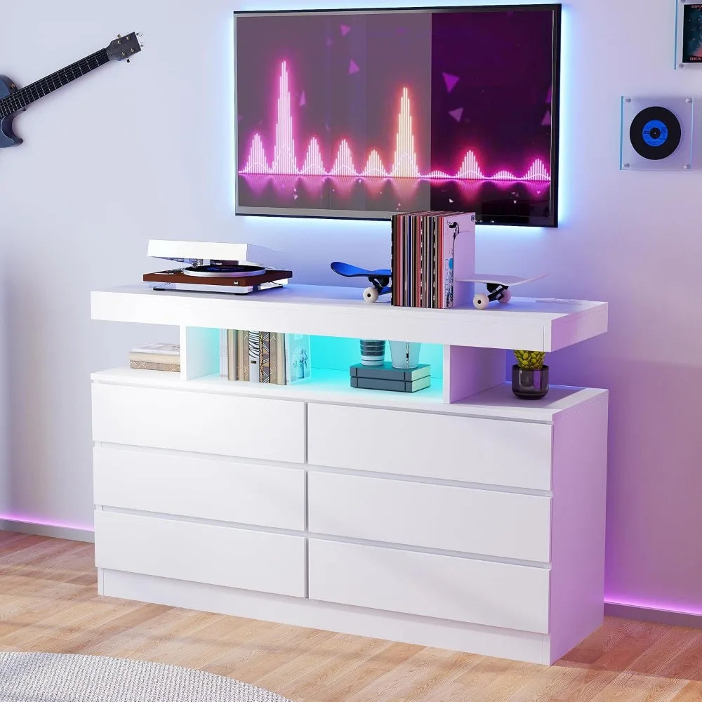 White Dresser, Chest of Drawers with Charging Station
