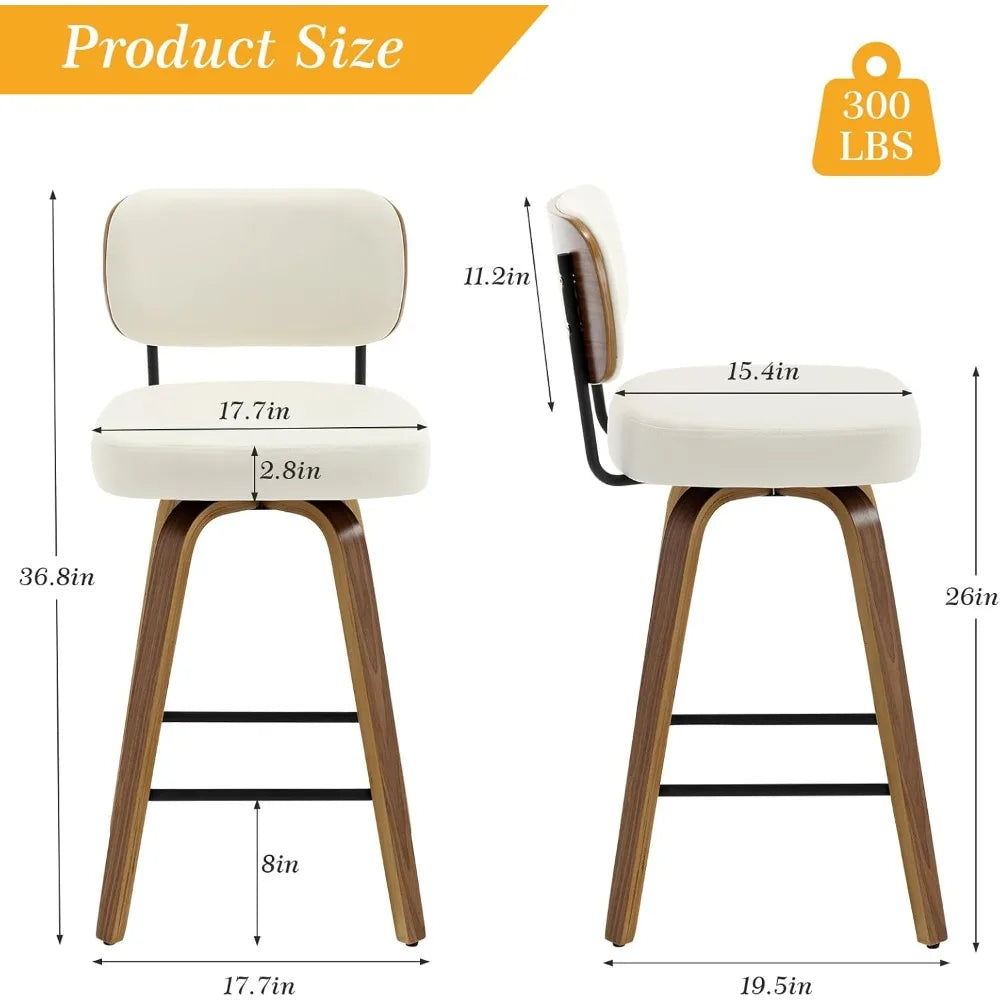 Bar Stools Set of 4, 26" Upholstered Faux Leather