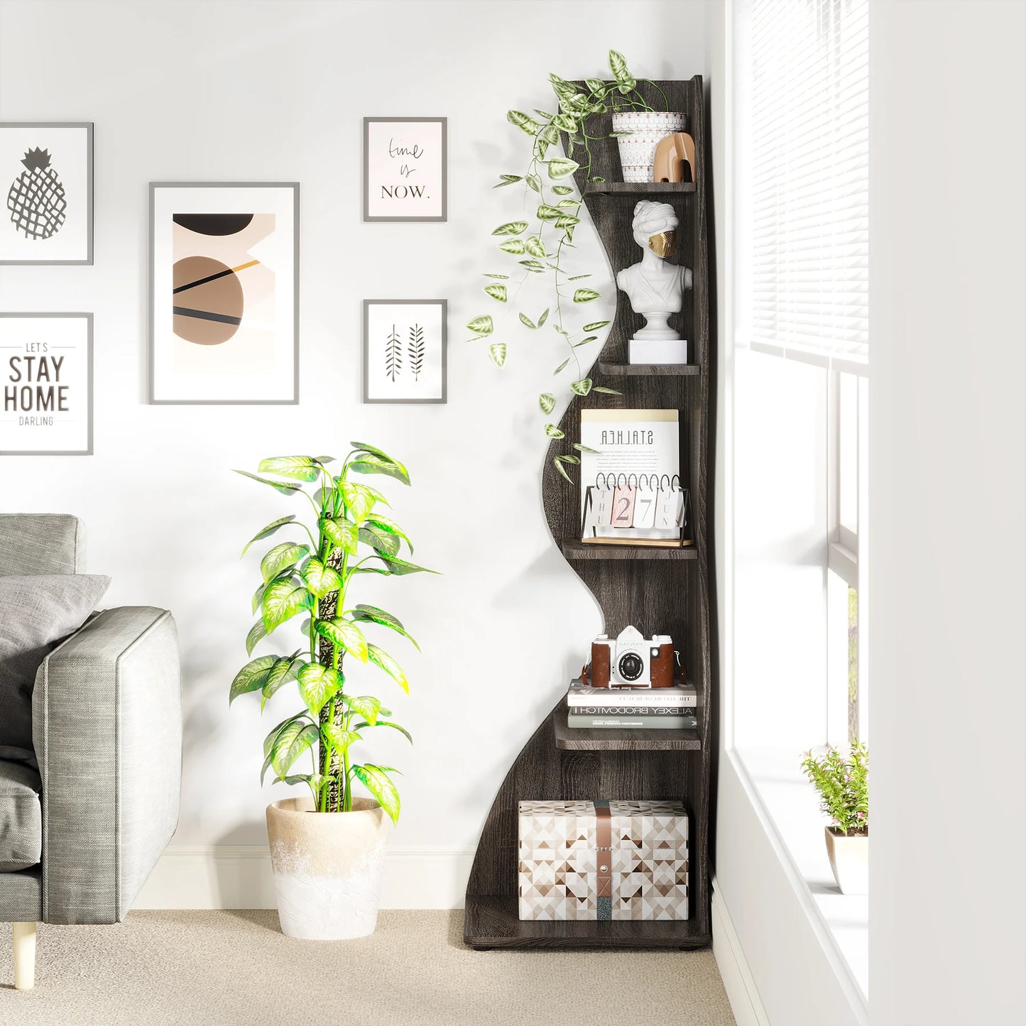 Corner bookShelf, 5-Tier Stylish Corner Bookcase