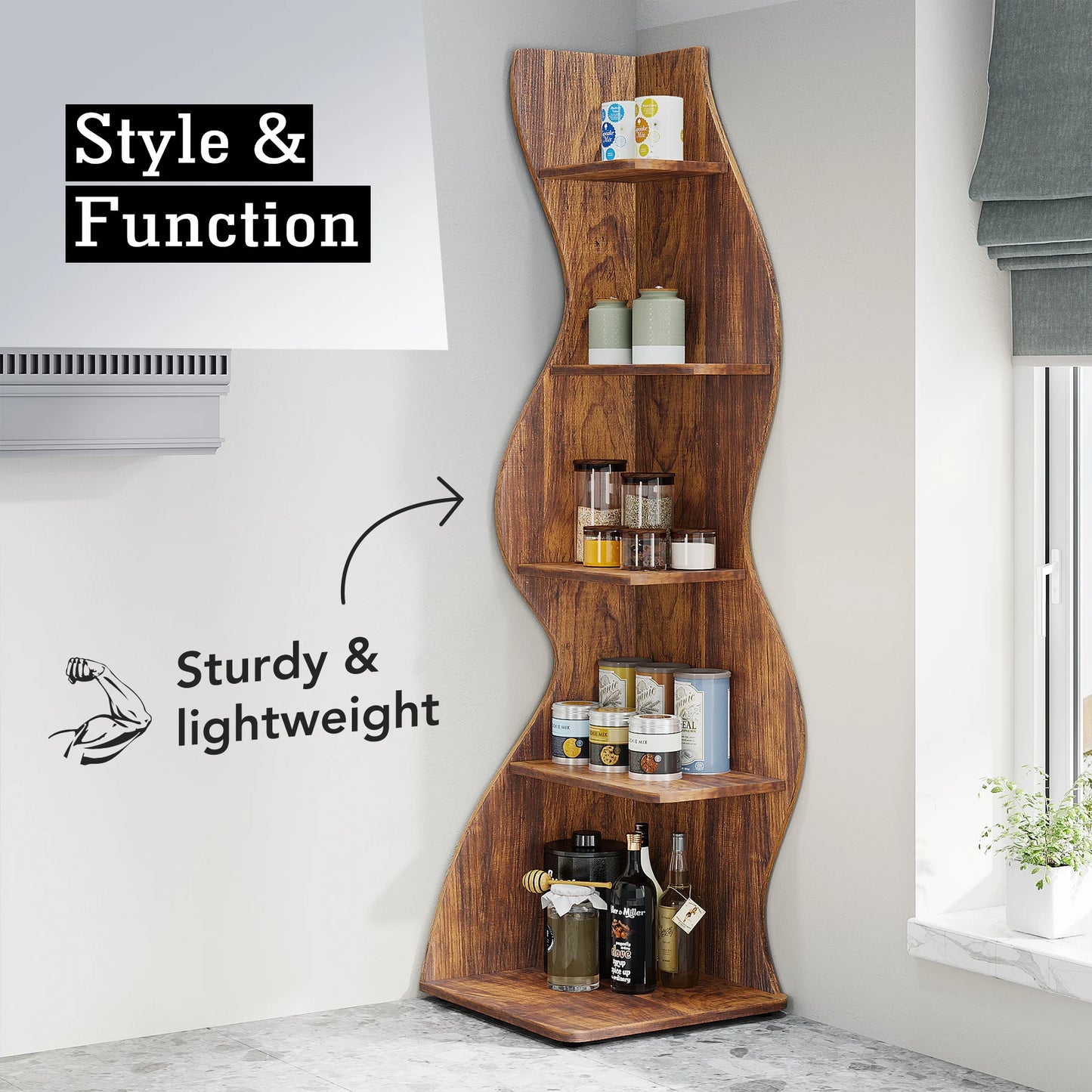 Corner bookShelf, 5-Tier Stylish Corner Bookcase