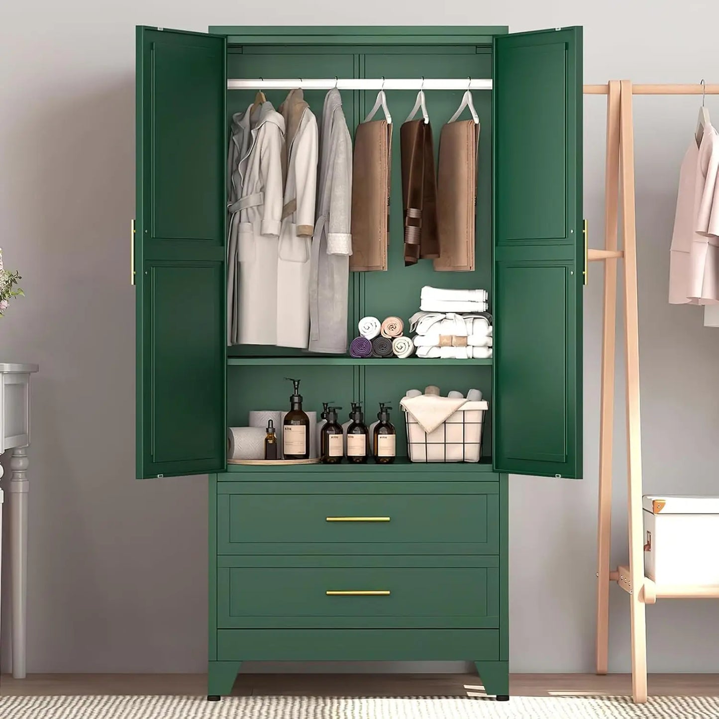 Metal Armoire Wardrobe Closet with 2 Drawers
