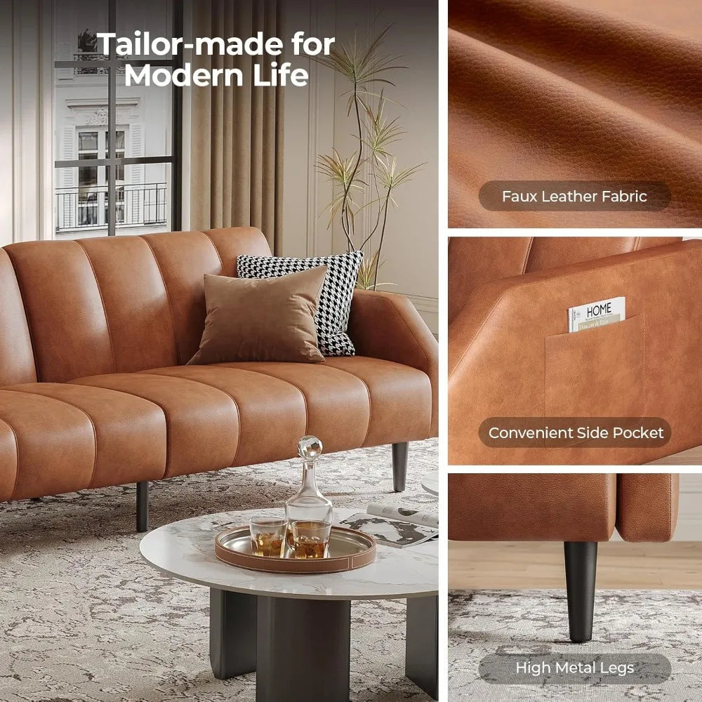 Sofa Bed Couch, 2 Seater Faux Leather Futon Sleeper