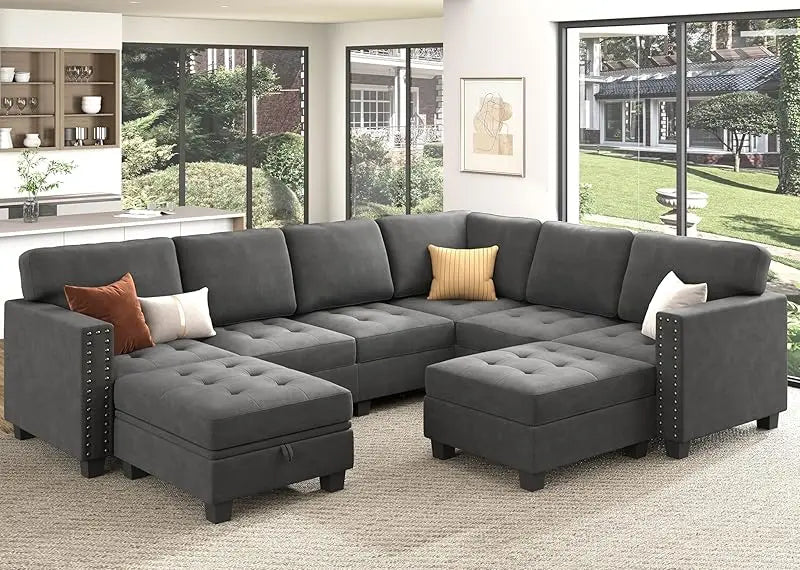 Velvet Modular Sectional sofa, Convertible L Shaped couch with Storage