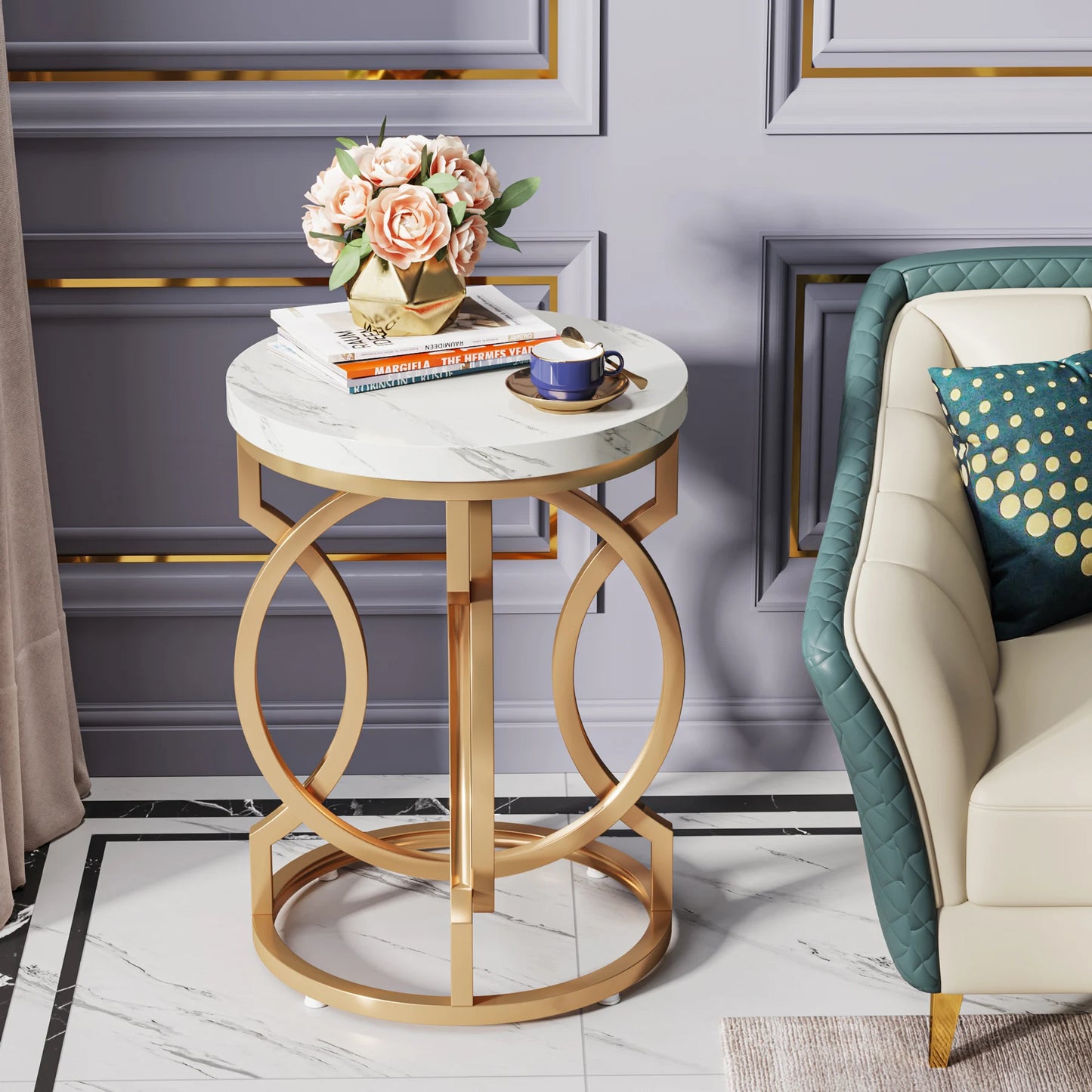 Tribesigns Modern Round End Table with Thick Wood Top, 20“ Side Table Cocktail Table with Unique O-Shaped Base