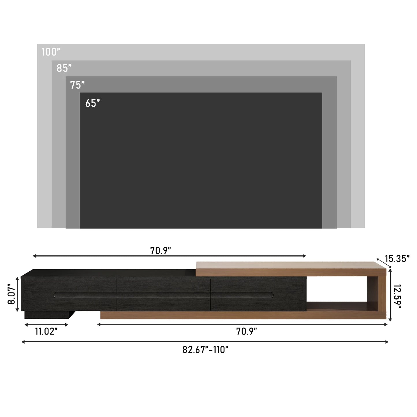 Extendable TV Stand for Up to 120"TV, 82-110 w/3 Drawers