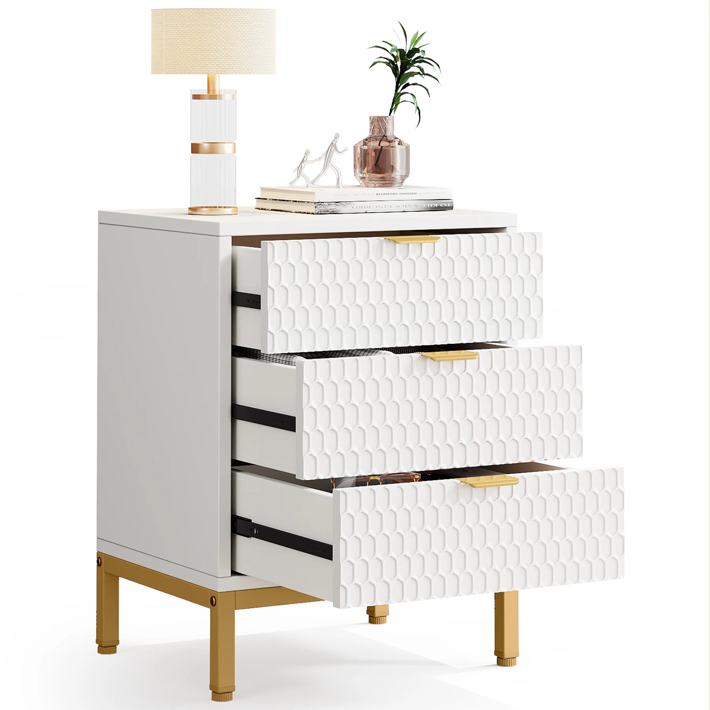 Tribesigns Modern Nightstand, 65.5 cm Tall Bedside Table with 3 Drawers, Contemporary End Side Table with Storage